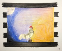 mixed media art of rooster crowing